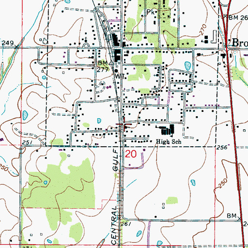 Topographic Map of Brooksville First Pentecostal Church, MS