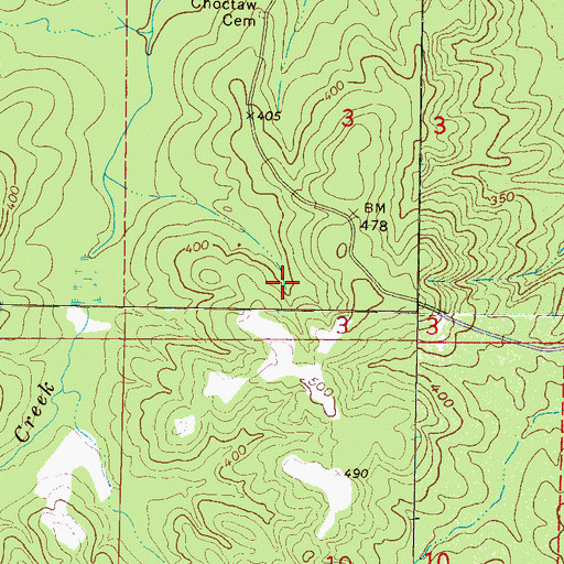 Topographic Map of Dancing Rabbit Springs, MS
