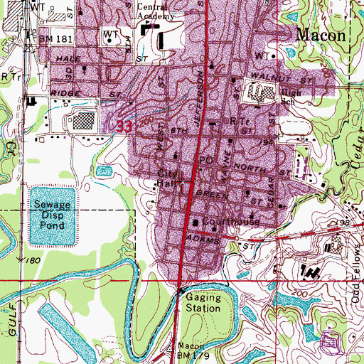 Topographic Map of Macon City Hall, MS