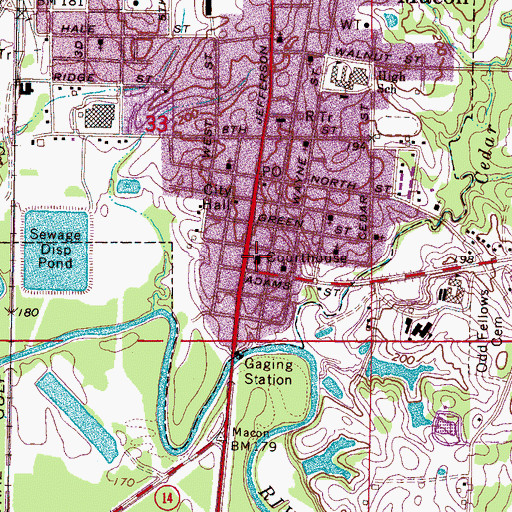 Topographic Map of Noxubee County Courthouse, MS