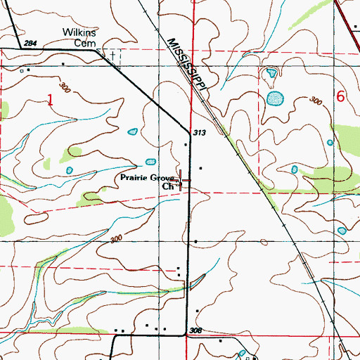 Topographic Map of Prairie Grove Cemetery, MS