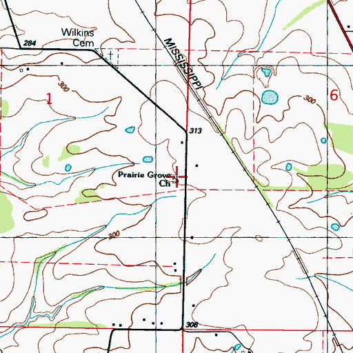Topographic Map of Prairie Grove Church, MS
