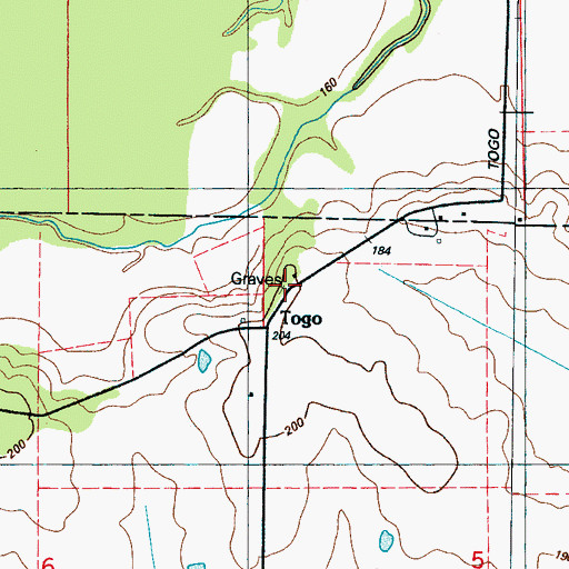 Topographic Map of Togo Cemetery, MS