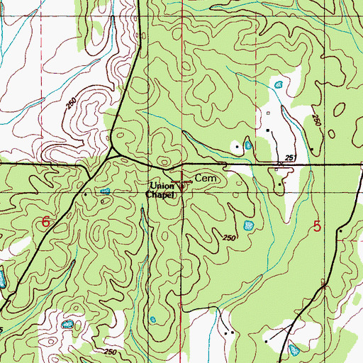 Topographic Map of Union Chapel, MS