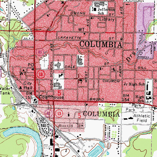 Topographic Map of Columbia Presbyterian Church, MS