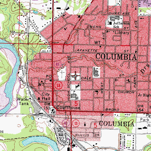 Topographic Map of First Baptist Church, MS