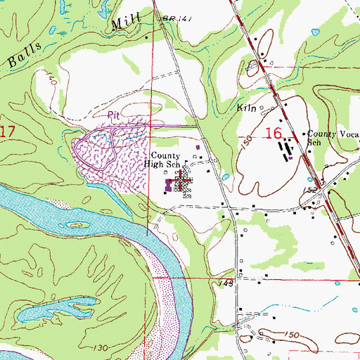Topographic Map of Marion County High School, MS