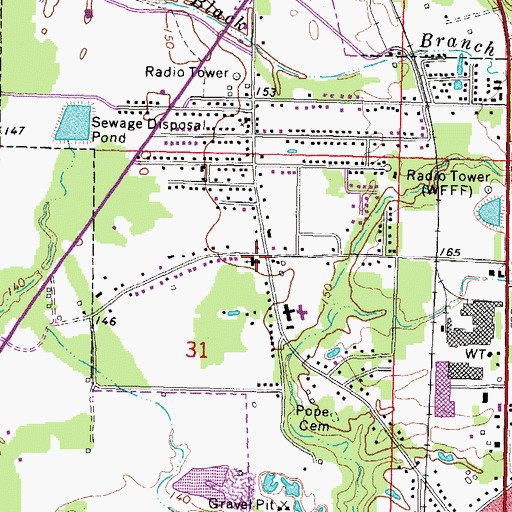 Topographic Map of North Columbia Baptist Church, MS