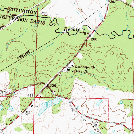 Topographic Map of Double Churches (historical), MS