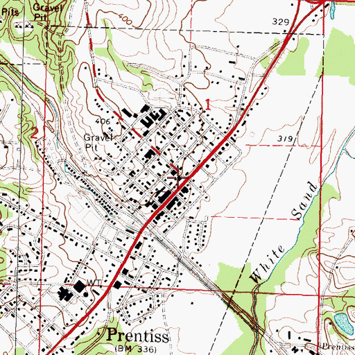 Topographic Map of Jefferson Davis County Courthouse, MS