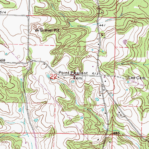 Topographic Map of Point Pleasant School (historical), MS