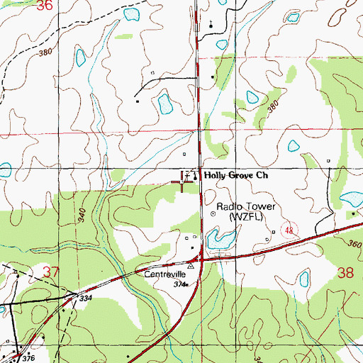 Topographic Map of Holly Grove Cemetery, MS