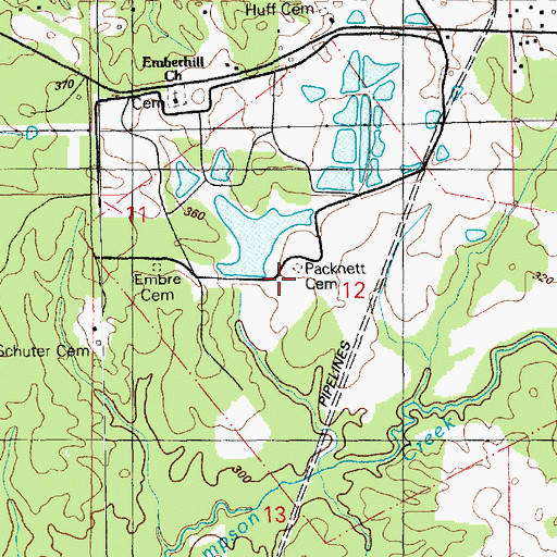 Topographic Map of Packnett Cemetery, MS