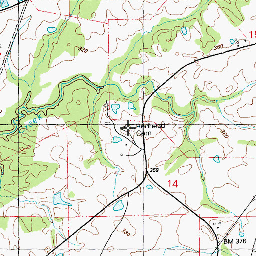 Topographic Map of Redhead Cemetery, MS