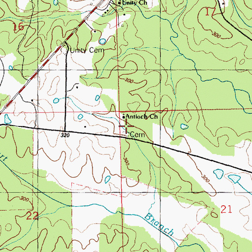 Topographic Map of Antioch Cemetery, MS