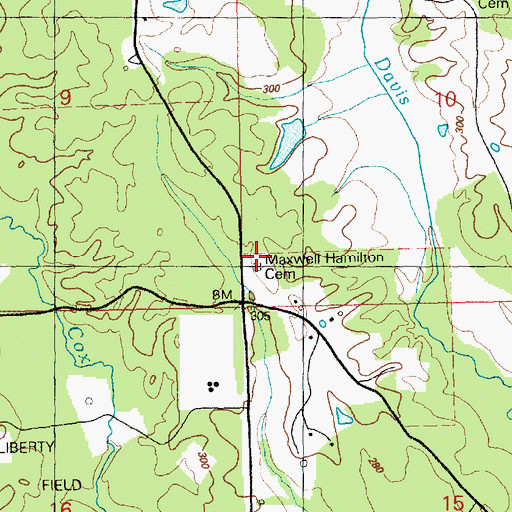 Topographic Map of Maxwell Hamilton Cemetery, MS