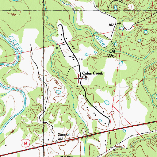 Topographic Map of Coles Creek Church, MS