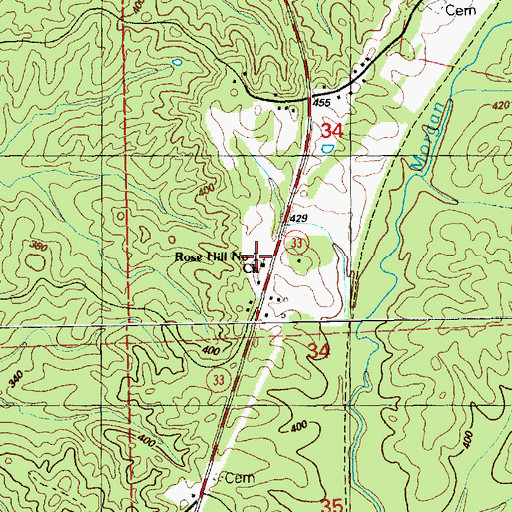 Topographic Map of Rose Hill Number 1 Church, MS