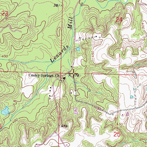 Topographic Map of Cooley Springs School (historical), MS