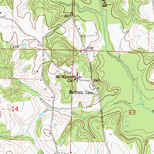 Topographic Map of Mount Horeb School (historical), MS