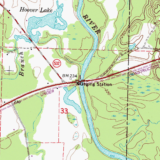 Topographic Map of Reddochs Bridge, MS