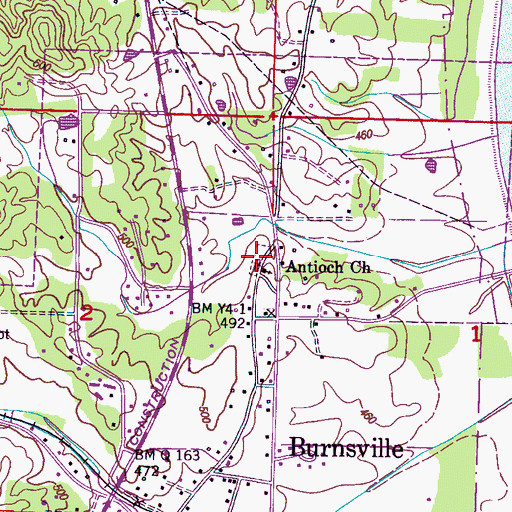 Topographic Map of Antioch Cemetery, MS