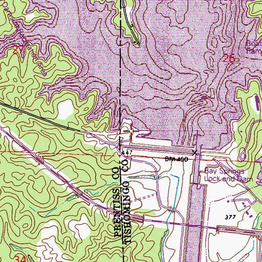 Topographic Map of Bay Springs Church (historical), MS