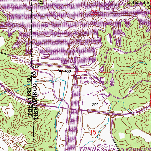 Topographic Map of Bay Springs Lock and Dam, MS