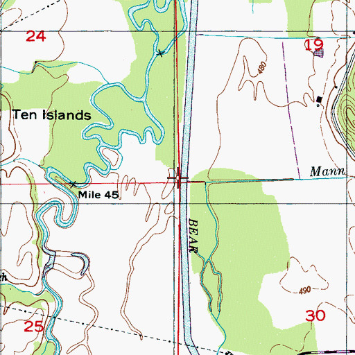 Topographic Map of Bear Creek Floodway, MS