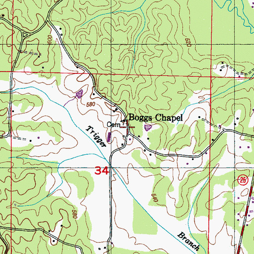 Topographic Map of Boggs Chapel Cemetery, MS