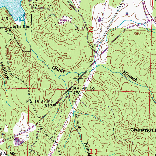 Topographic Map of Bullard School (historical), MS