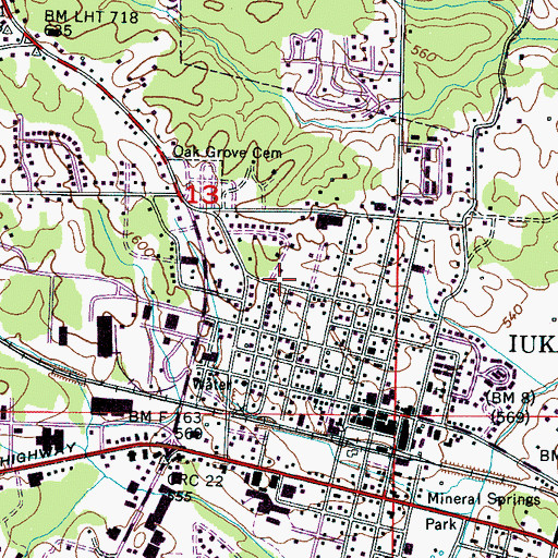 Topographic Map of Fifth Street Baptist Church, MS