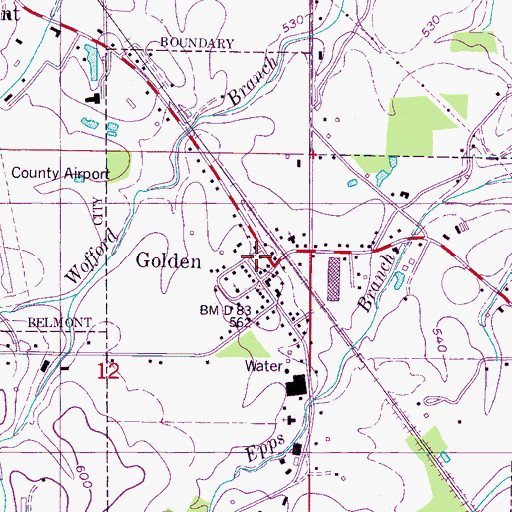 Topographic Map of Golden City Hall, MS