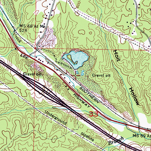 Topographic Map of Gravel Siding, MS