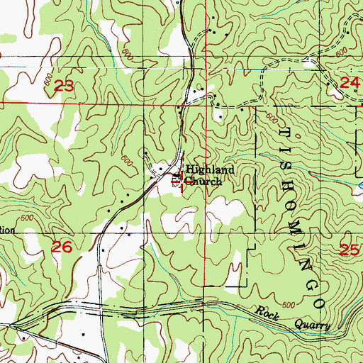 Topographic Map of Highland Cemetery, MS