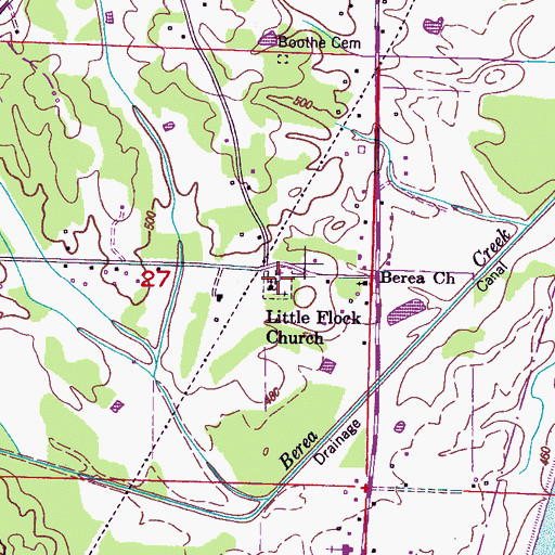 Topographic Map of Little Flock Cemetery, MS