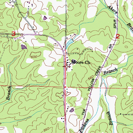Topographic Map of Moores Chapel Cemetery, MS