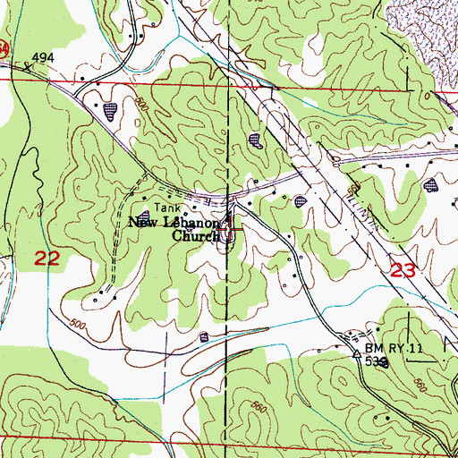 Topographic Map of New Lebanon Cemetery, MS