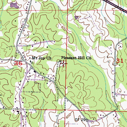 Topographic Map of Pleasant Hill Cemetery, MS