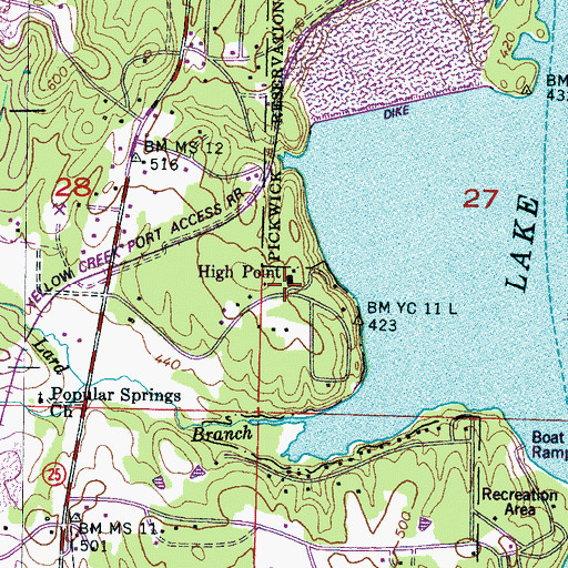 Topographic Map of Popular Springs School (historical), MS