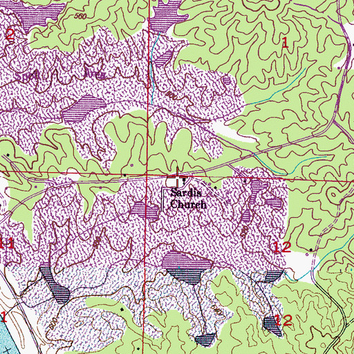 Topographic Map of Sardis Cemetery, MS