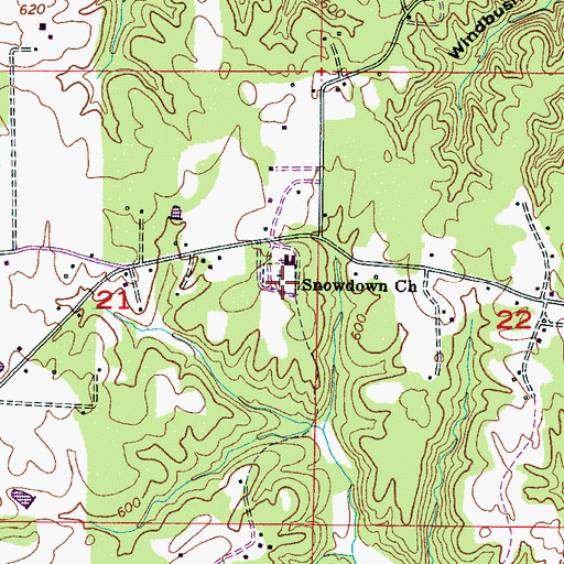 Topographic Map of Snowdown Cemetery, MS