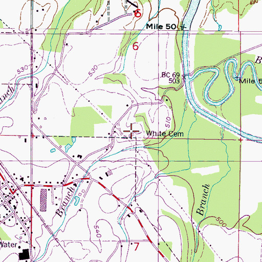 Topographic Map of White Cemetery, MS