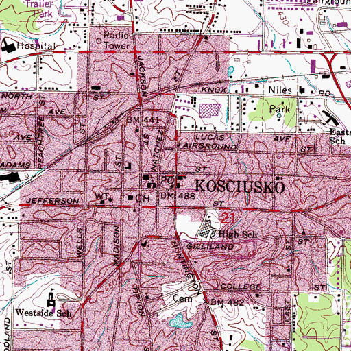 Topographic Map of First Baptist Church, MS