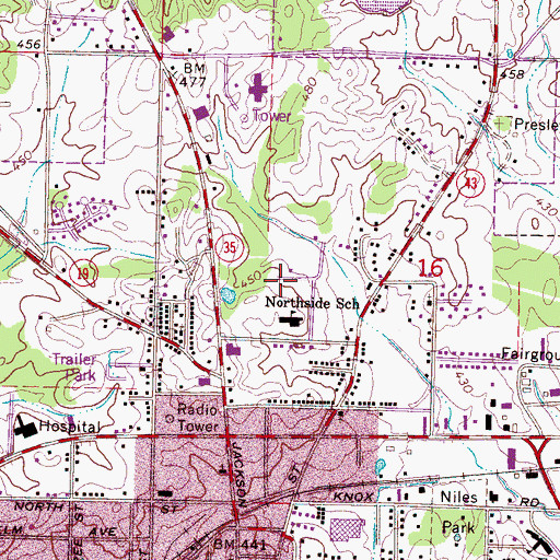 Topographic Map of Northside Park, MS