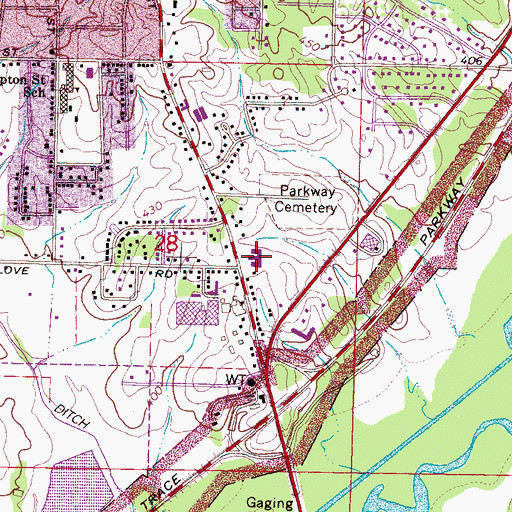 Topographic Map of Parkway Baptist Church, MS