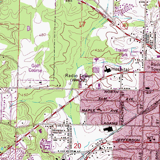 Topographic Map of Parkway Plaza Shopping Center, MS
