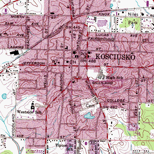 Topographic Map of Redbud Springs Park, MS