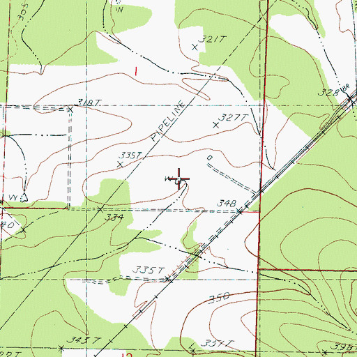 Topographic Map of Hills Prairie, MS
