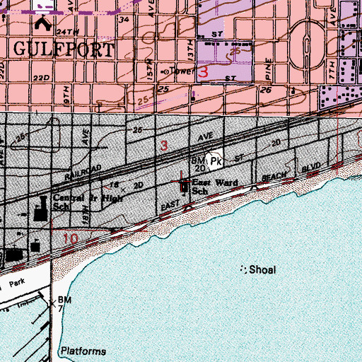 Topographic Map of East Ward Elementary School, MS